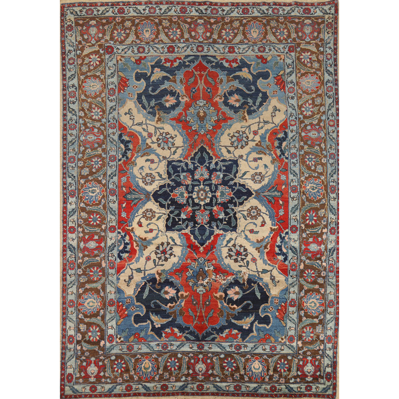 Tapis oriental traditionnel à motif médaillon en laine rétro 7 x 10