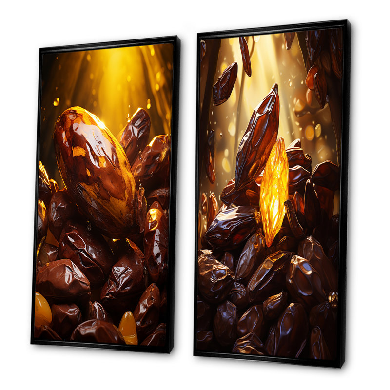 Ensemble de 2 décorations murales Cacao Bean Brilliance - Cacao, H 32 po x l 33 po, Cadre flottant noir