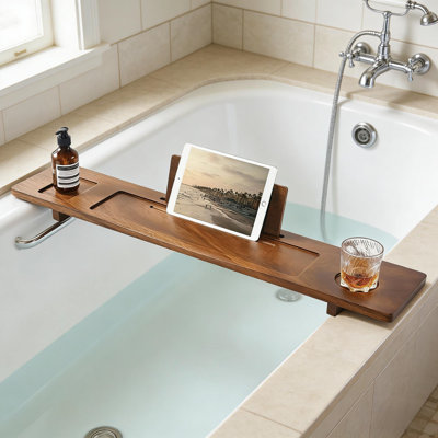 Adjustable Non-Slip Bathtub Tray Caddy With Phone And Wine Holder