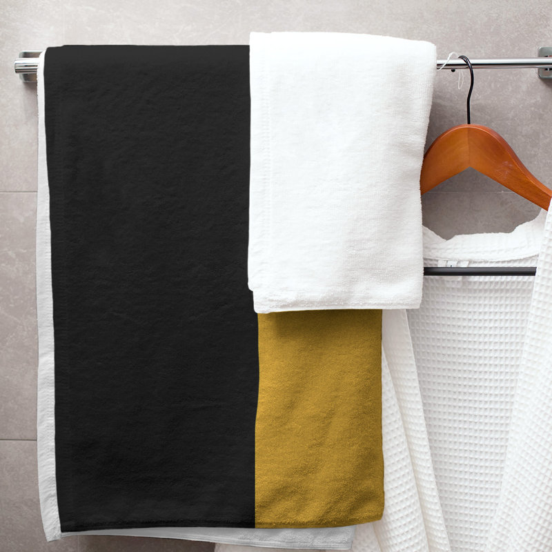 Lightweight Bath Towel, Black/Gold/White, Microfiber