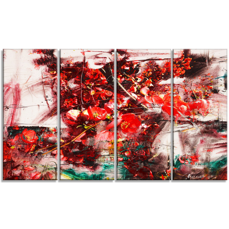 « red floral abstract background », ensemble de 4 impressions sur toiles tendues