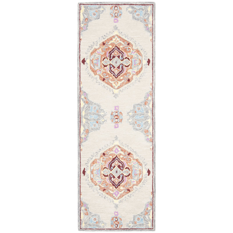 Loar Hand Tufted Wool/Cotton Oriental Rug in Beige/Orange, Runner 2'3" x 7'