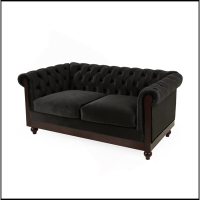59.44" Chesterfield Velvet Loveseat Sofa,2-Person Rolled Arm Dutch Plush Upholstered Sofa Couch With Tufted Button For Living Room, Bedroom, Small Places,Black