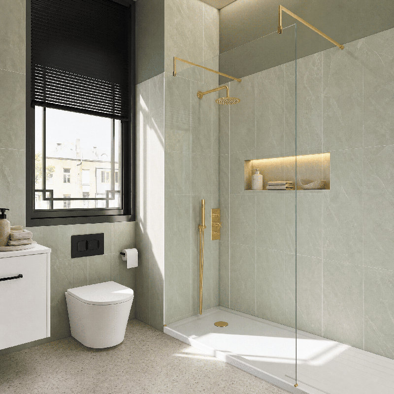 nuie 1200mm Brushed Brass Wetroom Screen