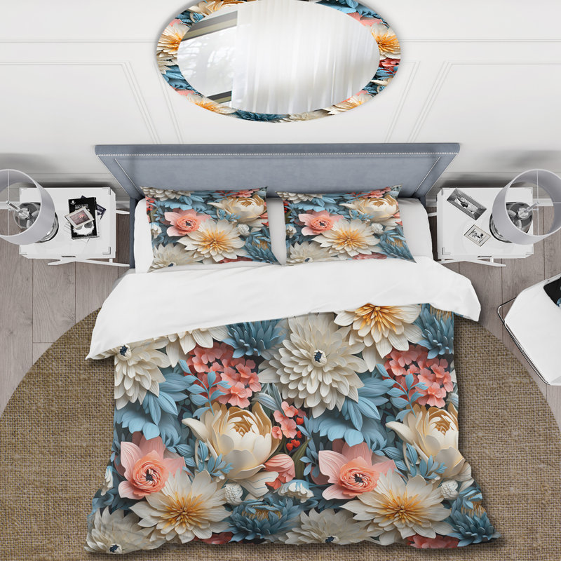 Vibrant Garden Dive Floral Motif I - Ensemble de housse de couette floral, Housse de couette pour très grand lit et 2 très