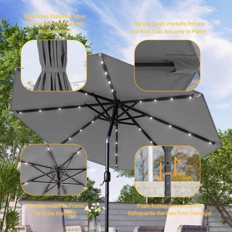 Parasol de marché avec lumières solaires, parasol de table pour la terrasse, Gris foncé