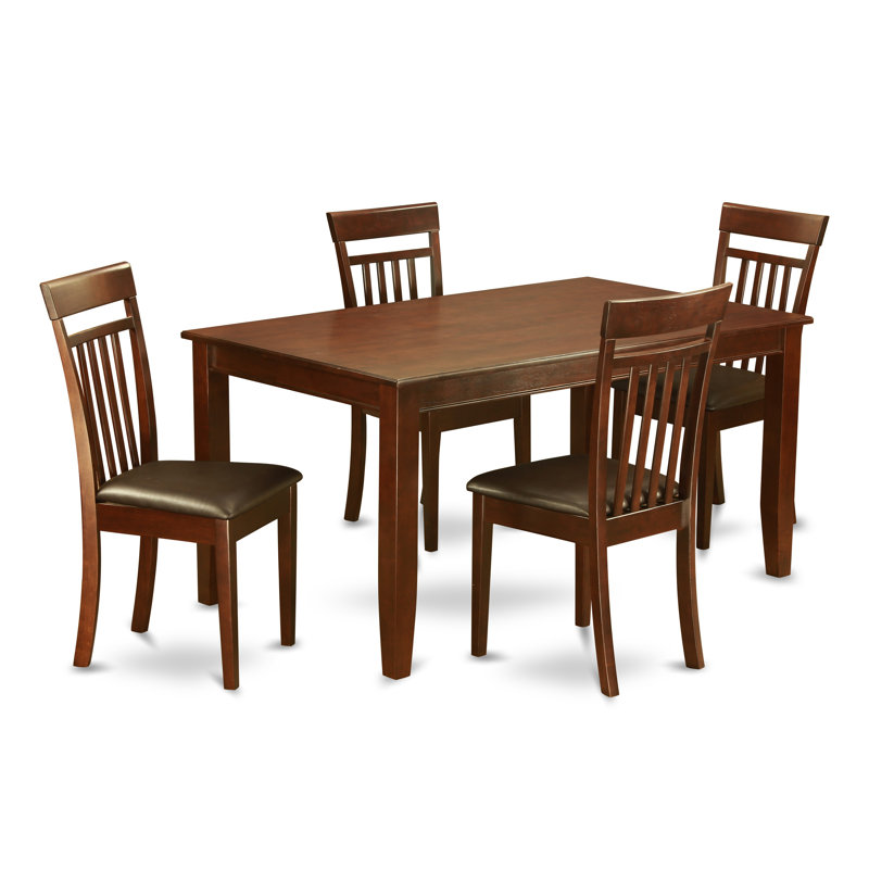 Ensemble de table de salle à manger 5 pièces comprenant une table de cuisine rectangulaire et 4 chaises de salle à manger rembourrées en similicuir, acajou 
