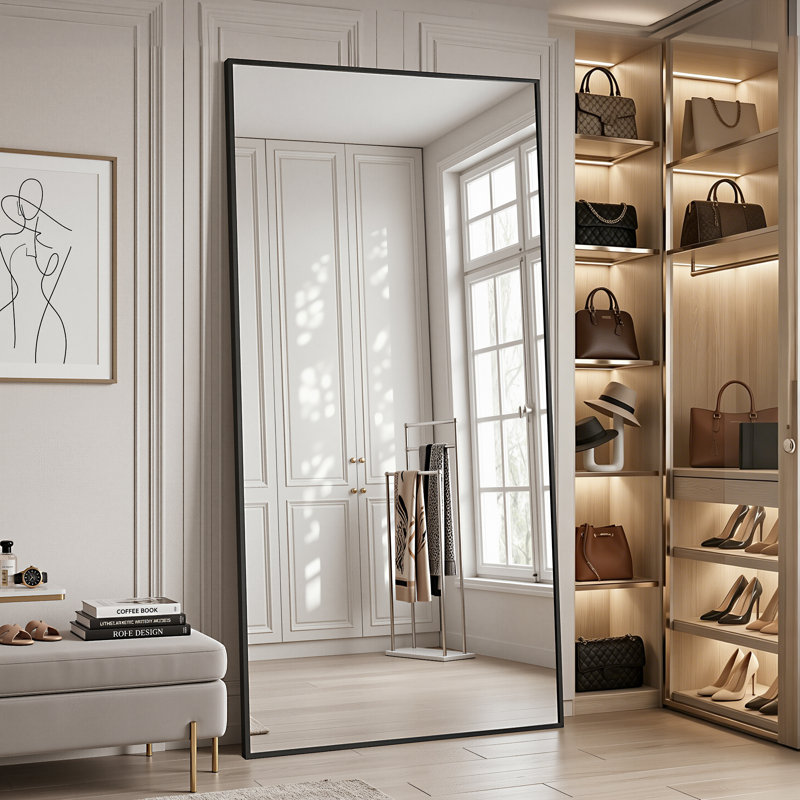 Oversized Full Length Mirror with Stand, Standing Mirror Full Body, Floor Mirror with Aluminum Alloy Framed Rectangle Wall Mirror