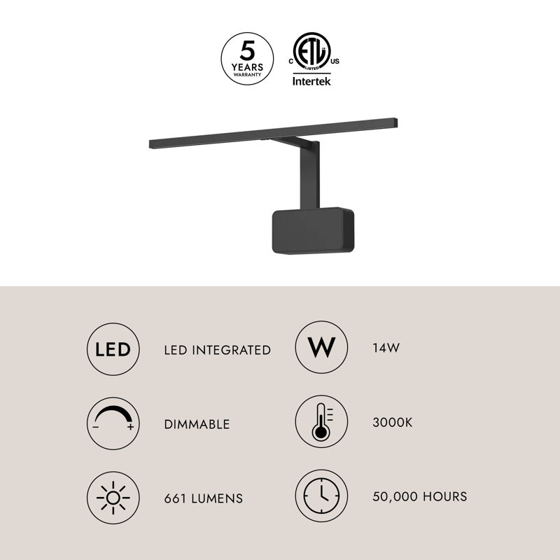 Vega Dimmable LED Wall Mounted Picture Light, Black