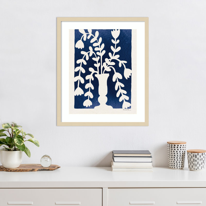 Blooming Floral on Blue I Wood Framed Wall Art Print, 25" H x 21" W