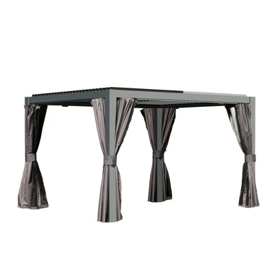 10X12 FT Outdoor Louvered Pergola With Adjustable Louvers-Gray