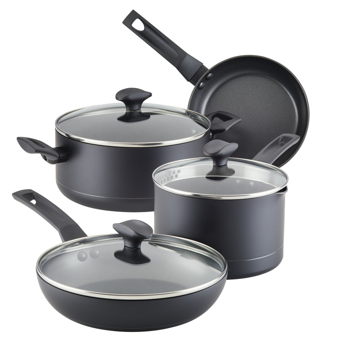 Farberware Power Base Nonstick Cookware Pots And Pan Set With Cooking Kitchen Utensils, 12 Piece, Matte Black Farberware