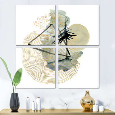 Abstract Landscape Of Mountains Moon And Tree - Mid-Century Modern Canvas Wall Art Print 4 Piece Set -  Everly Quinn, 1D1E465769614E22B6379204AEECA6E7