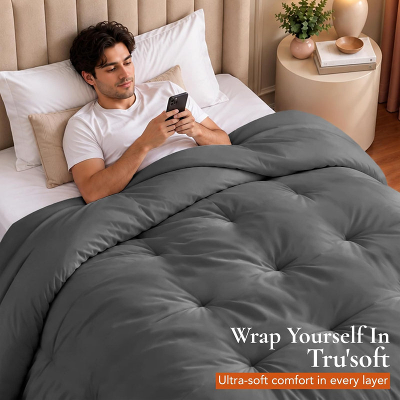 Couette Utopia Bedding, format simple, garniture de couette toutes saisons, couette simple en duvet synthétique avec attaches aux coins, couette lavable à la machine 64 x 88 pouces (gris)