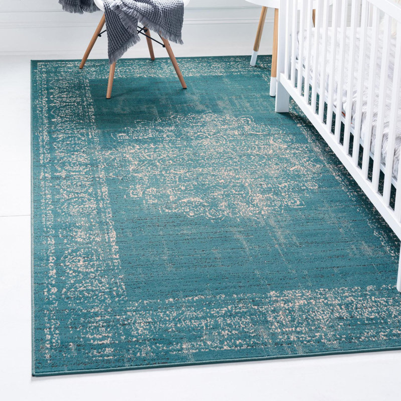 Tapis bleu sarcelle Dota, Rectangle 7 pi 10 po x 10 pi