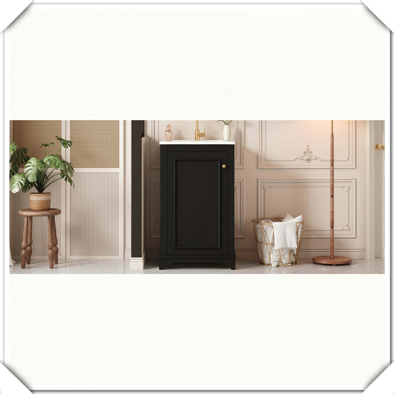 Meuble-lavabo autoportant moderne avec lavabo en céramique et tablette ajustable, Noir