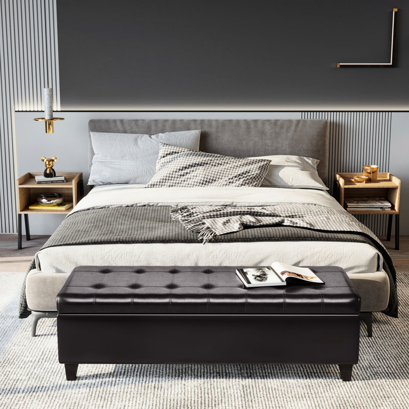 Banc de rangement 51 po, similicuir brun foncé avec coussin, banc de salon et d'entrée, siège intérieur fonctionnel et