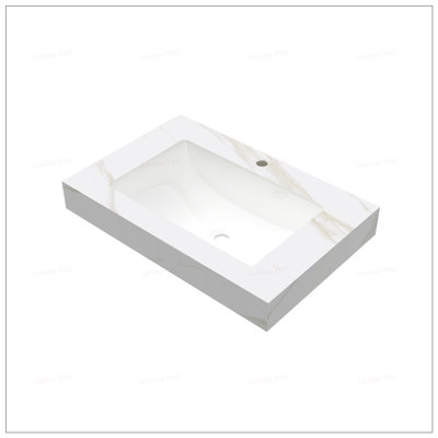 Comptoir en pierre frittée dorée de 30 pouces avec lavabo encastré en céramique Calacatta, facile d'entretien et conception durable