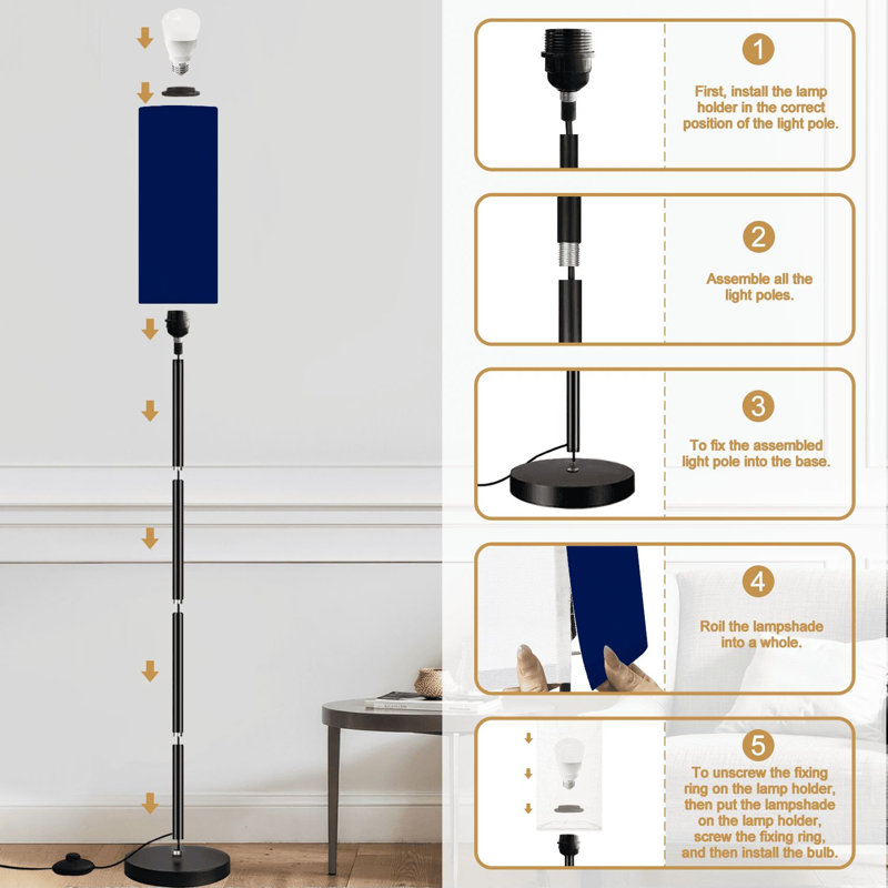 Lampe sur pied minimaliste moderne à gradation bleu foncé avec gradateur et télécommande
