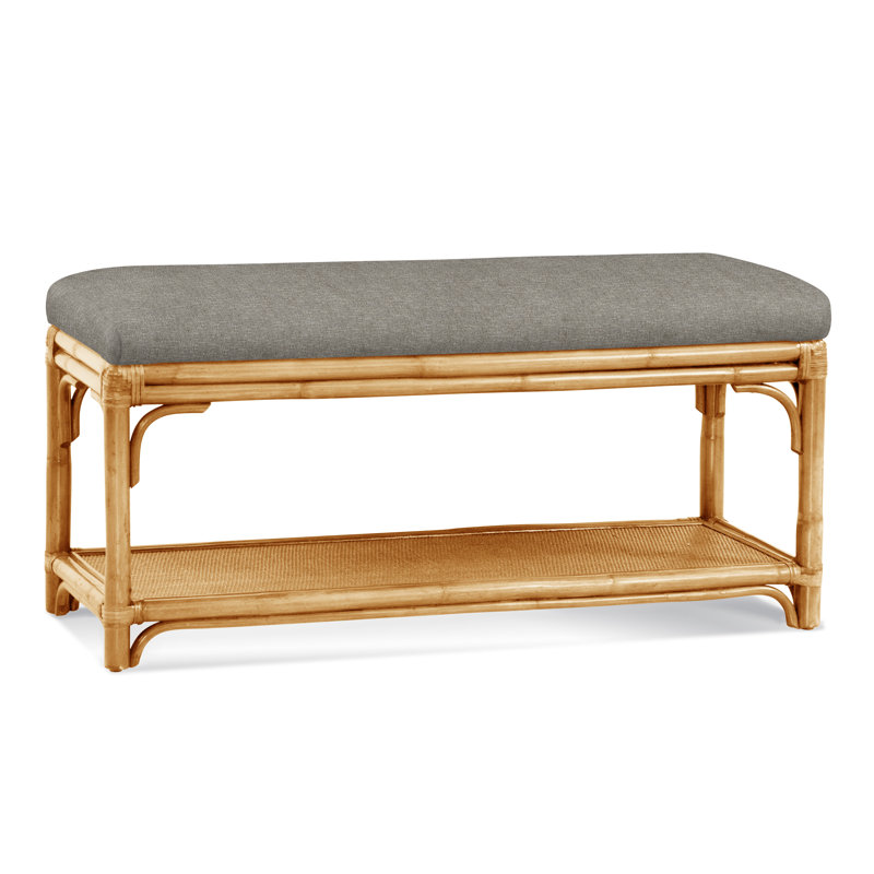 Summer Retreat Wicker Shelf Storage Bench, Sea Glass, Basic Grey; 0317-83