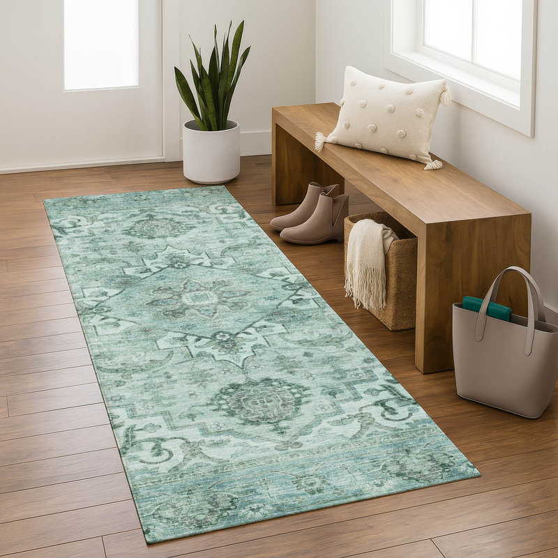 Premium Machine Washable Mayfield AMF2164 global Rug, Runner 2'3" x 7'6", Teal