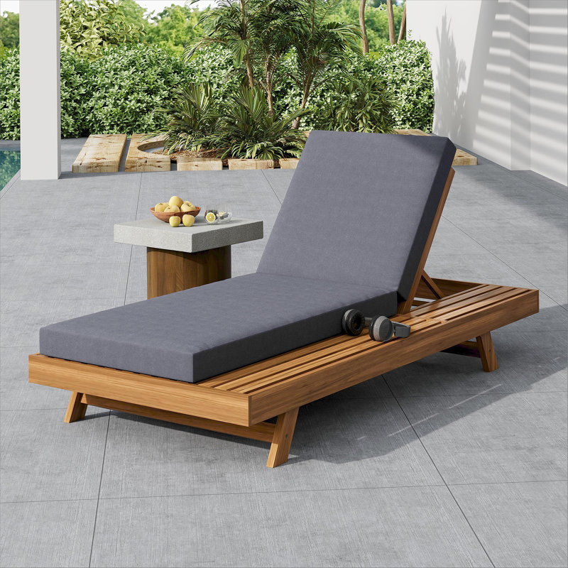 LOUNGE CHAISE SET, SPACE AVAILABLE ON ONE SIDE,ACACIA WOOD WITH WATER-RESISTANT LOUNGE CUSHIONS (CREAM & 4 INCH THICK) - MATCHING DARK GREY VERSION AVAILABLE