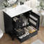 Meuble-lavabo autoportant de 30 po avec lavabo en céramique, cadre en bois massif, porte à fermeture en douceur et 3 tiroirs-990655639