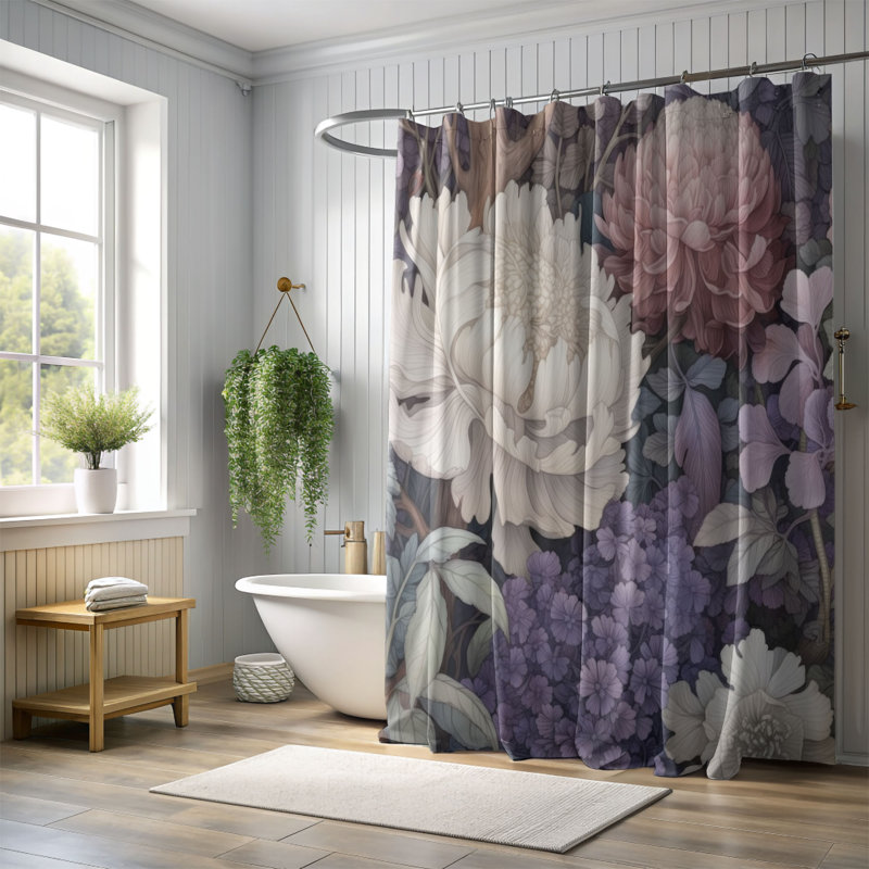 Floral Shower Curtain, 74"H x 71"W
