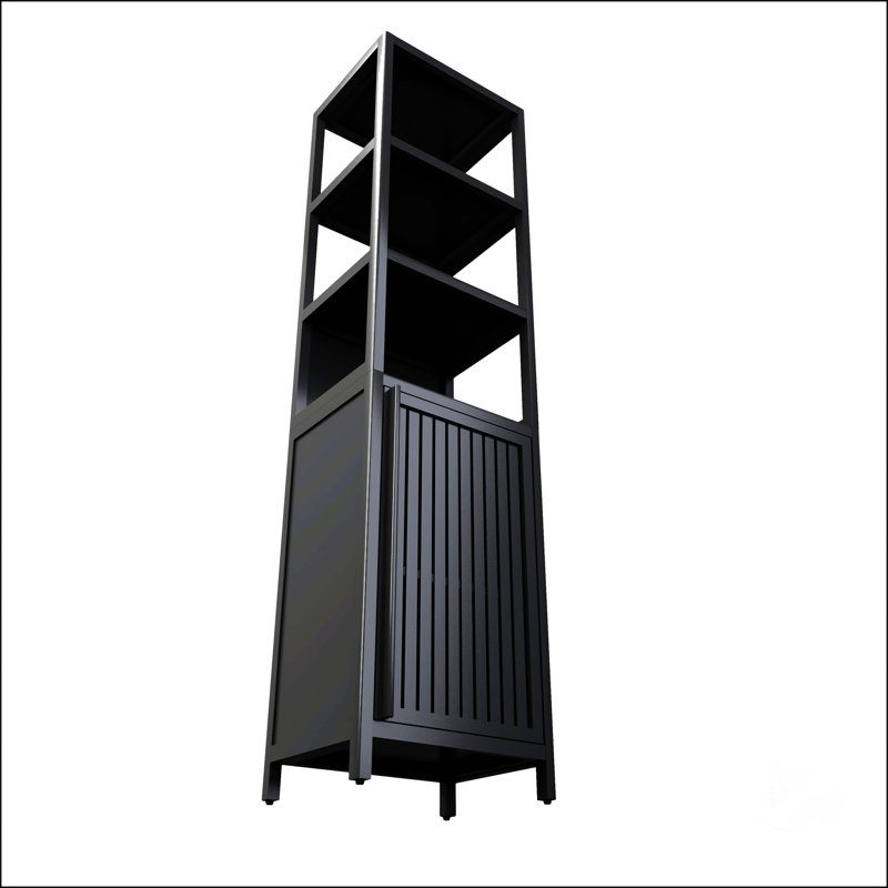 Grande armoire de rangement noire avec porte à volets et 3 tablettes à niveaux, armoire à linge de salle de bain