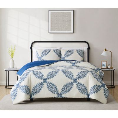 Ensemble d'édredon en microfibre bleu / crème