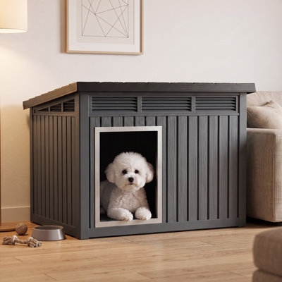 24.14"H Weather-Resistant Waterproof And Removable Roof Dog House To Dogs(Black)