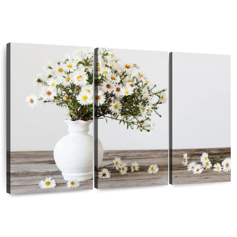 Vase Harnek de fleurs d'aster blanc, H 24 po x l 38 po