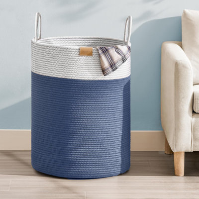 Grand panier à linge avec poignées, bac de rangement tissé en corde de coton 95L pour vêtements, couvertures et jouets, durable et élégant pour la chambre à coucher, la chambre de bébé ou le salon