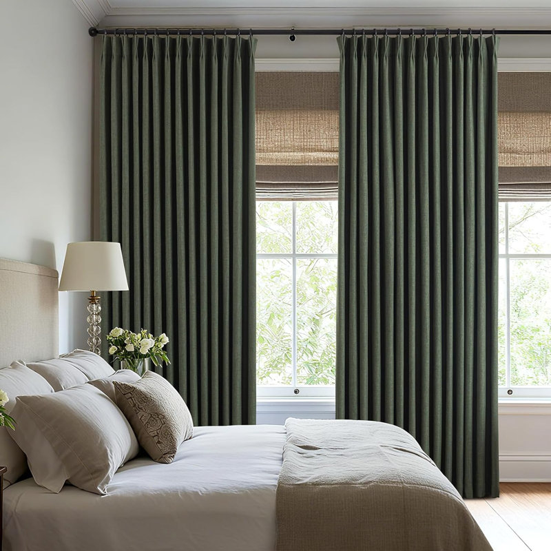 YZ Home Linen Pinch Pleated 100% Blackout Curtains for Bedroom and Living Room Darkening Thermal Window Curtain Drapes with 16pc Hooks(2 pages)