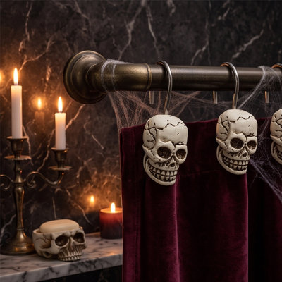 Décoration d'Halloween : crochet en résine en forme de squelette et rideau de salle de bain moderne avec crochets robustes et pratiques