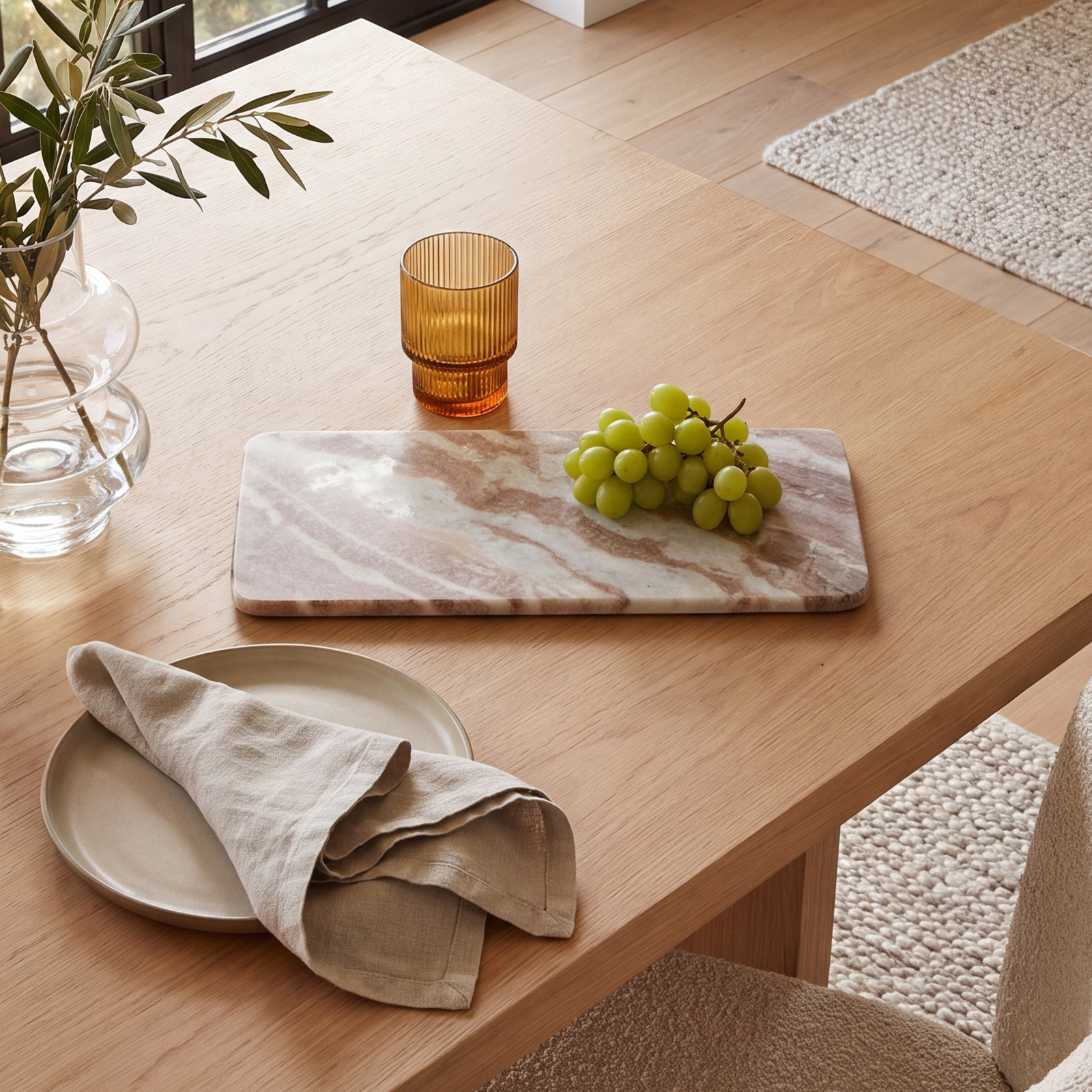 Marble Serving and Cutting Board, Beige/White