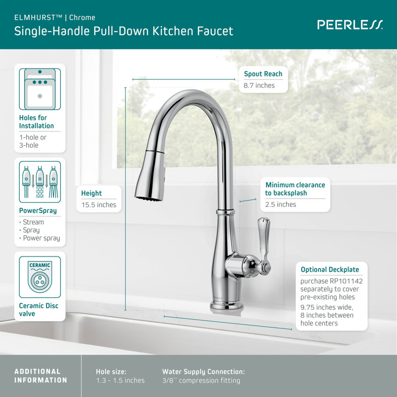 Peerless Elmhurst Pull Down Kitchen Faucet, Chrome