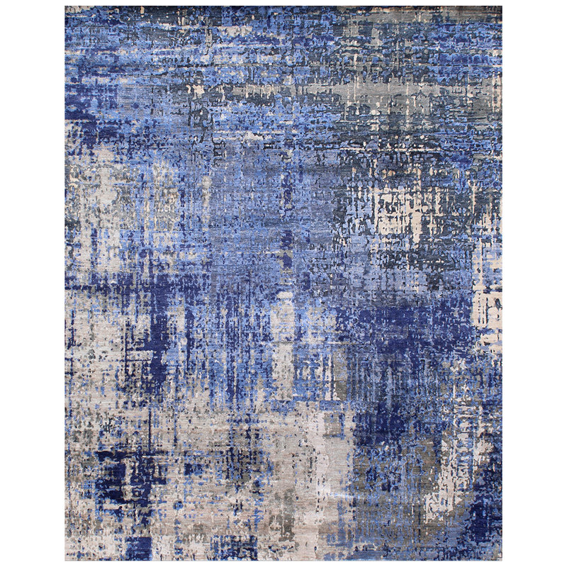 Hand Knotted Abstract Area Rug in Navy, Rectangle 2' x 3'