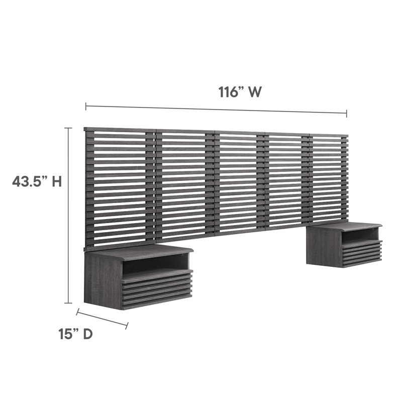 Grande tête de lit murale Render et tables de chevet modernes par Modway, Gris anthracite