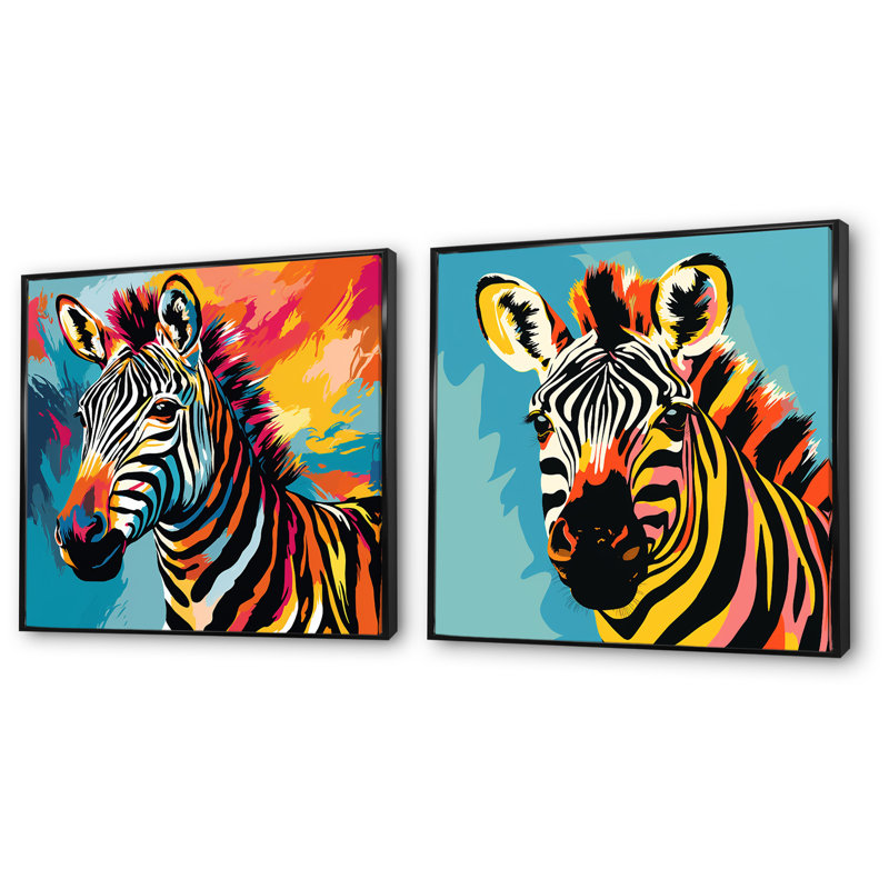 Ensemble de salon multicolore Zebra Fantasy I - Zebra Wall Art, Cadre flottant noir, H 30 po x l 61 po x P 1 po