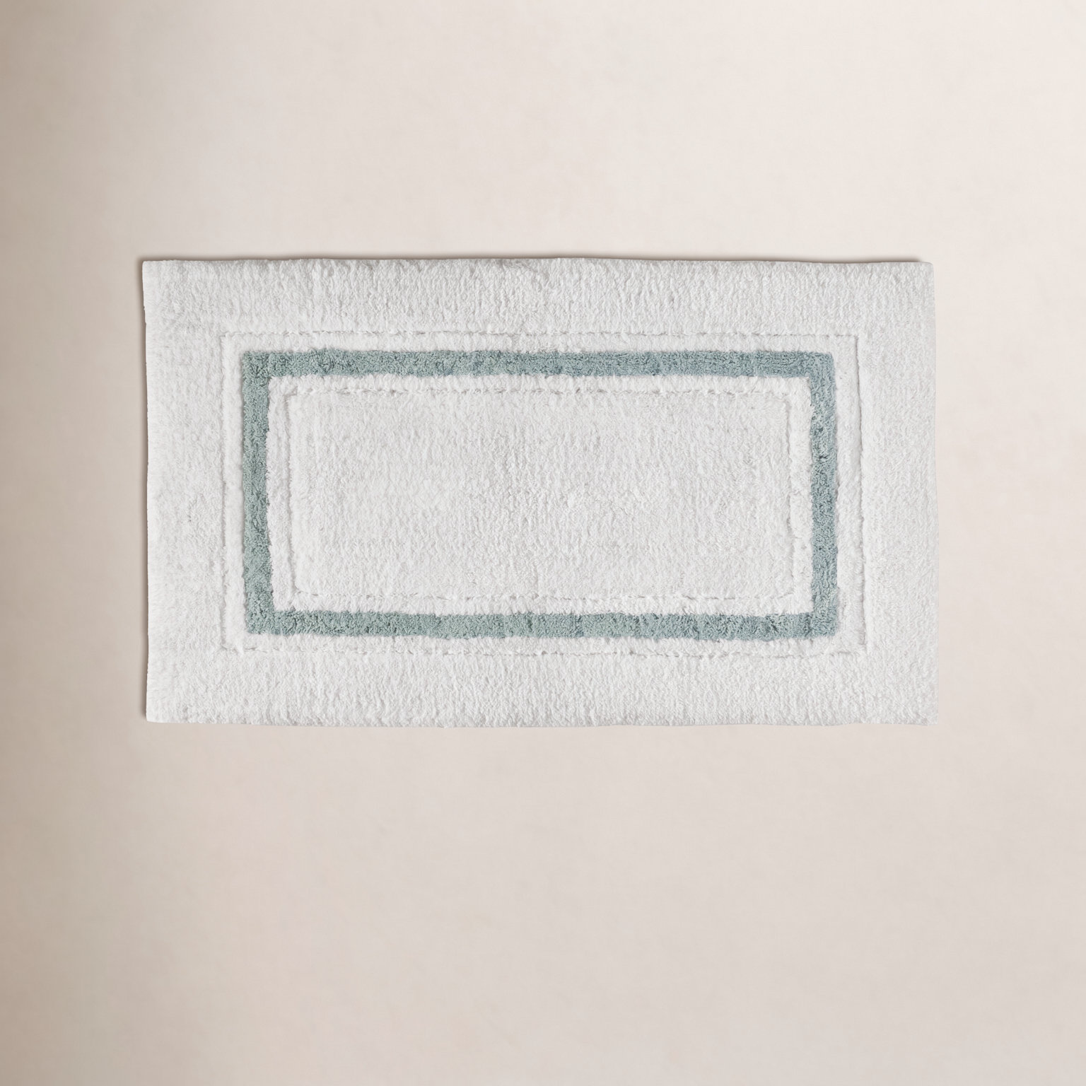 Louise Cotton Bath Rug, White/Seafoam, 20" W x 30" L