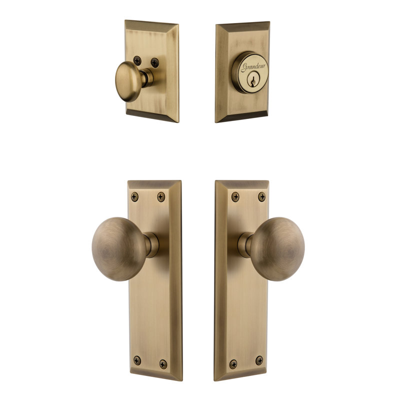 Fifth Avenue Complete Entry Knob Set with Deadbolt, Vintage Brass