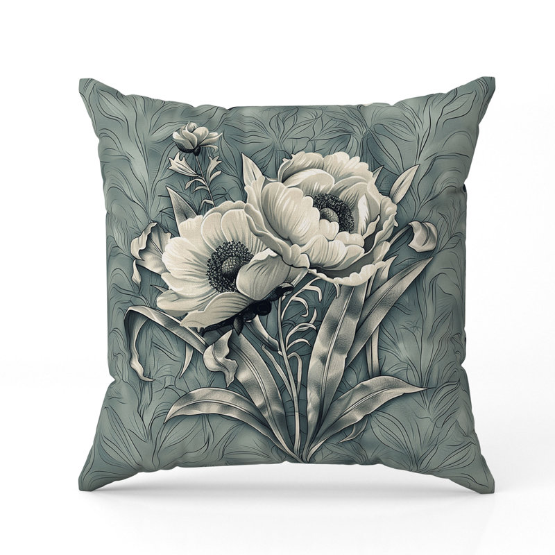 Coussin Peony, Bleu / Vert, H 26 po x l 26 po