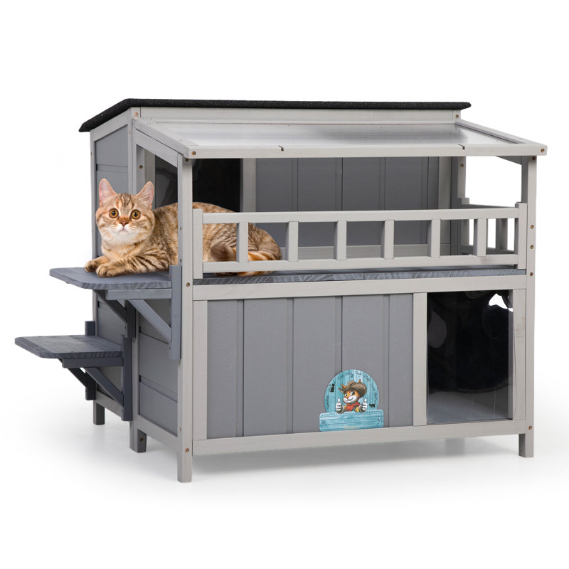 Abri d'extérieur pour chat 2 étages, pour petits animaux, résistant aux intempéries, gris