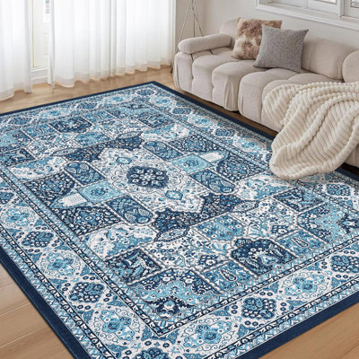 Tapis rétro antidérapant à motif de treillis géométrique rétro lavable à la machine pour le salon de la chambre à coucher