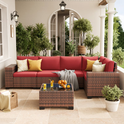 Ensemble de conversation modulaire en rotin pour 5 personnes avec coussins