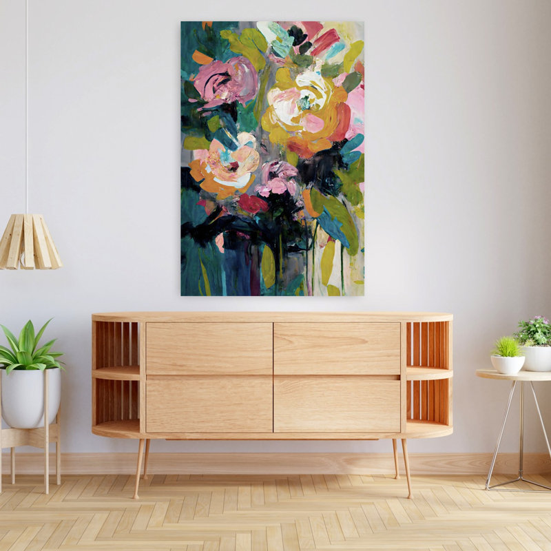 Abstrait jardin de roses abstrait, art mural coloré et audacieux