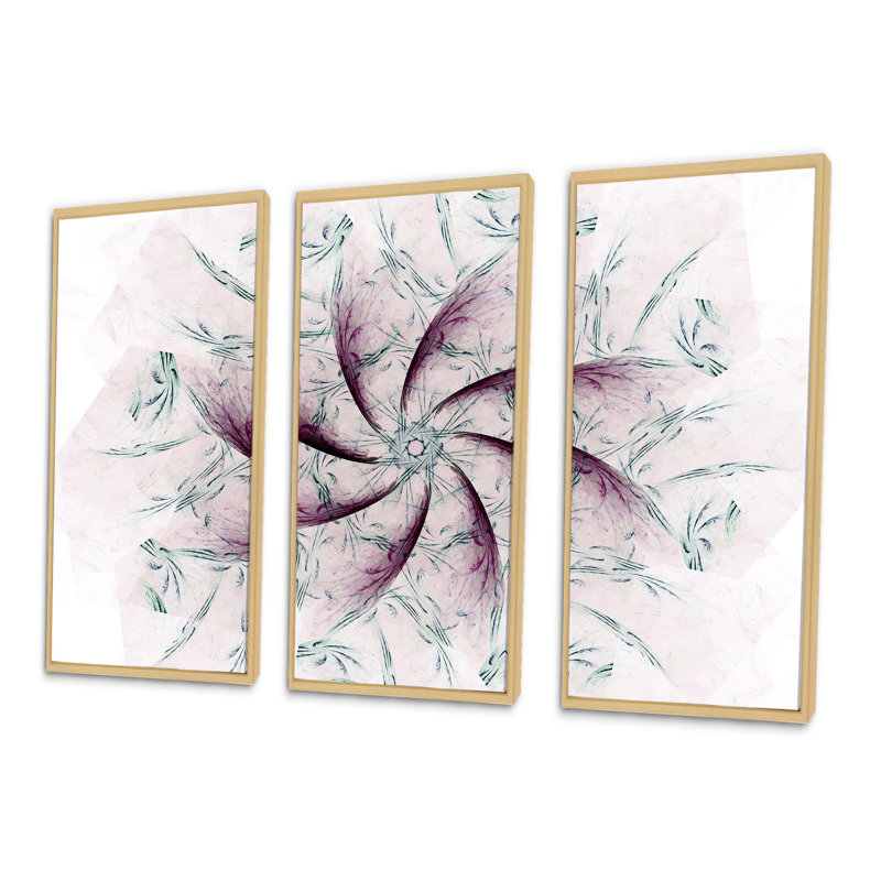 «Geometric Fractal Flower», ensemble d'art mural moderne sur toile encadrée, H 28 po x l 36 po x P 1 po, Encadrement brun