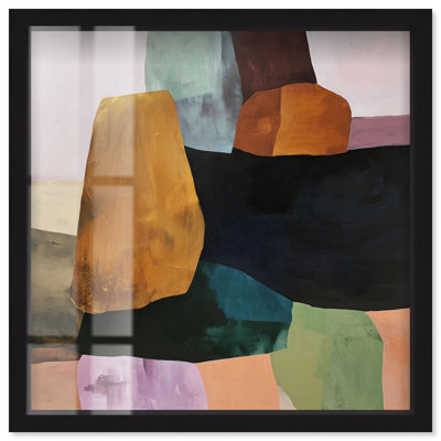 «Stacked Rocks II Shadowbox Print», art mural Boho par Art Remedy, cadre noir, 41 x 41