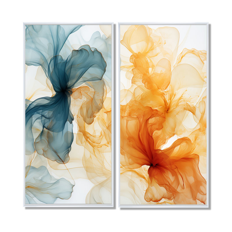 Collages à l'encre orange et bleu - art mural moderne, 20" H x 24" W, Impression encadrée flottante, White